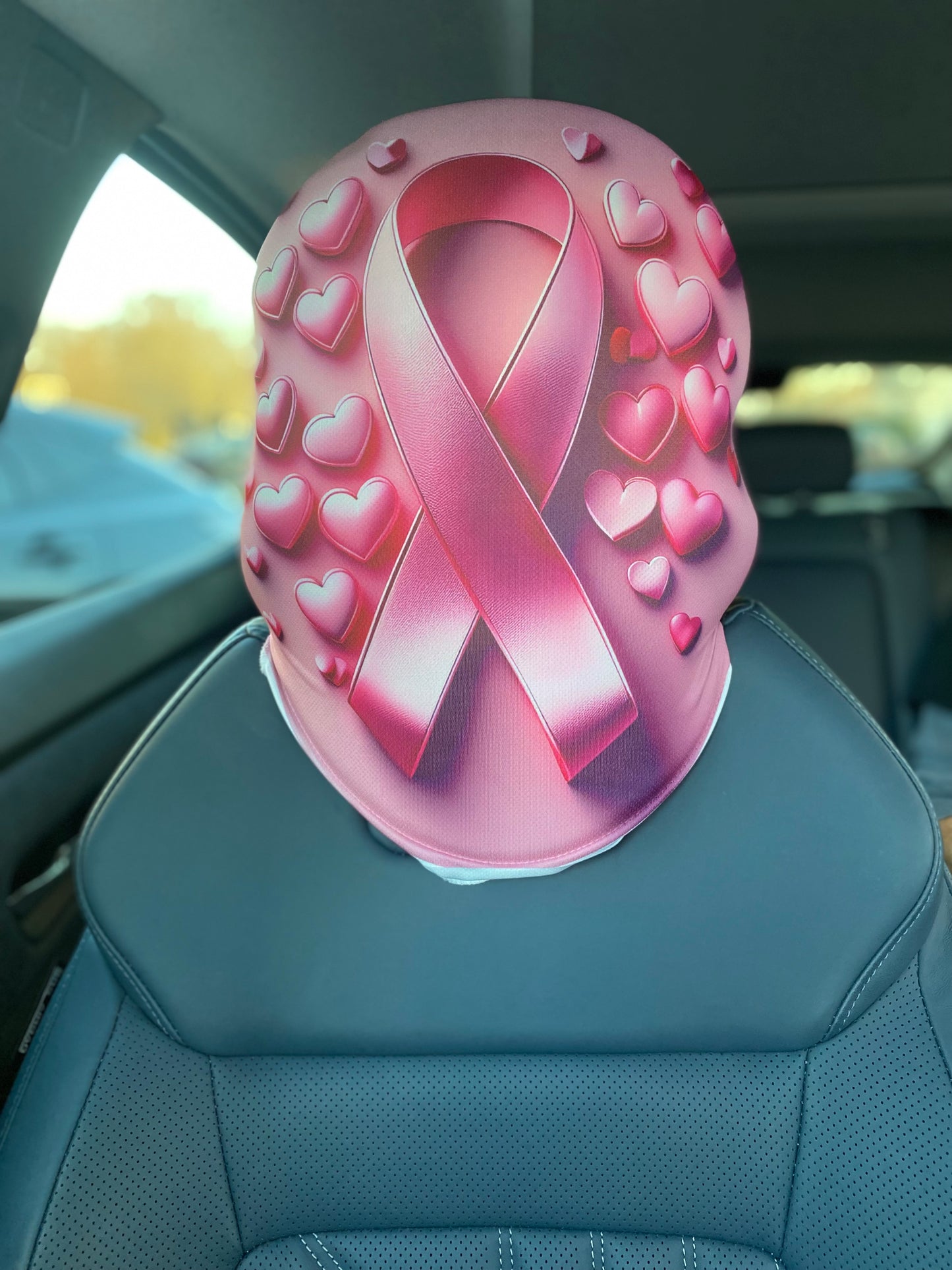 Pink Hearts – Breast Cancer Awareness Car Headrest Cover by HeadzRest