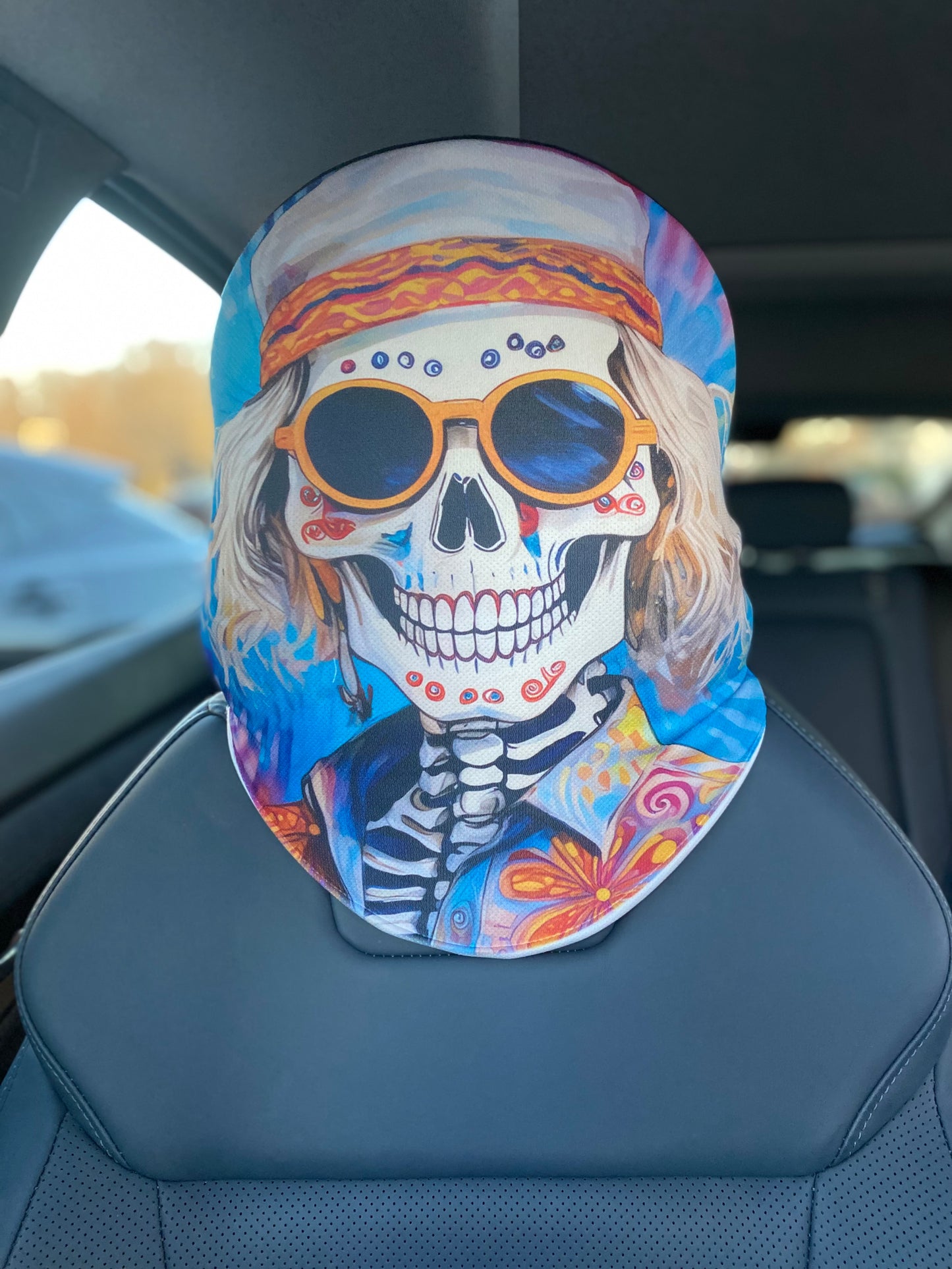 Parody - Bone Jovi Skeleton Rocker Car Headrest Cover by HeadzRest
