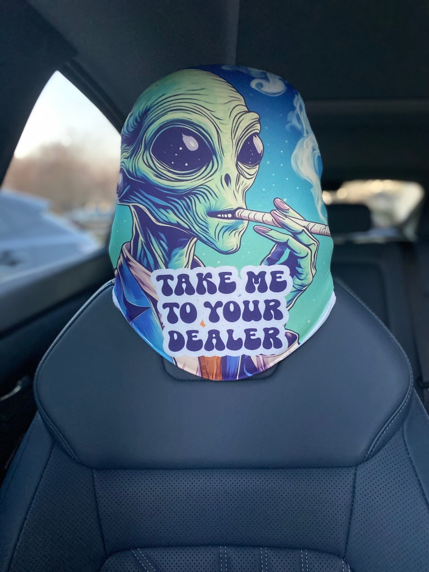 Take Me to Your Dealer – Alien Vibes Car Headrest Cover by HeadzRest