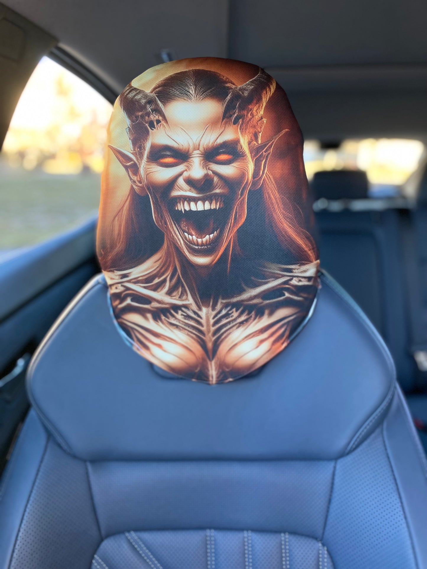 Demonica – Fiery Demon Queen Car Headrest Cover by HeadzRest