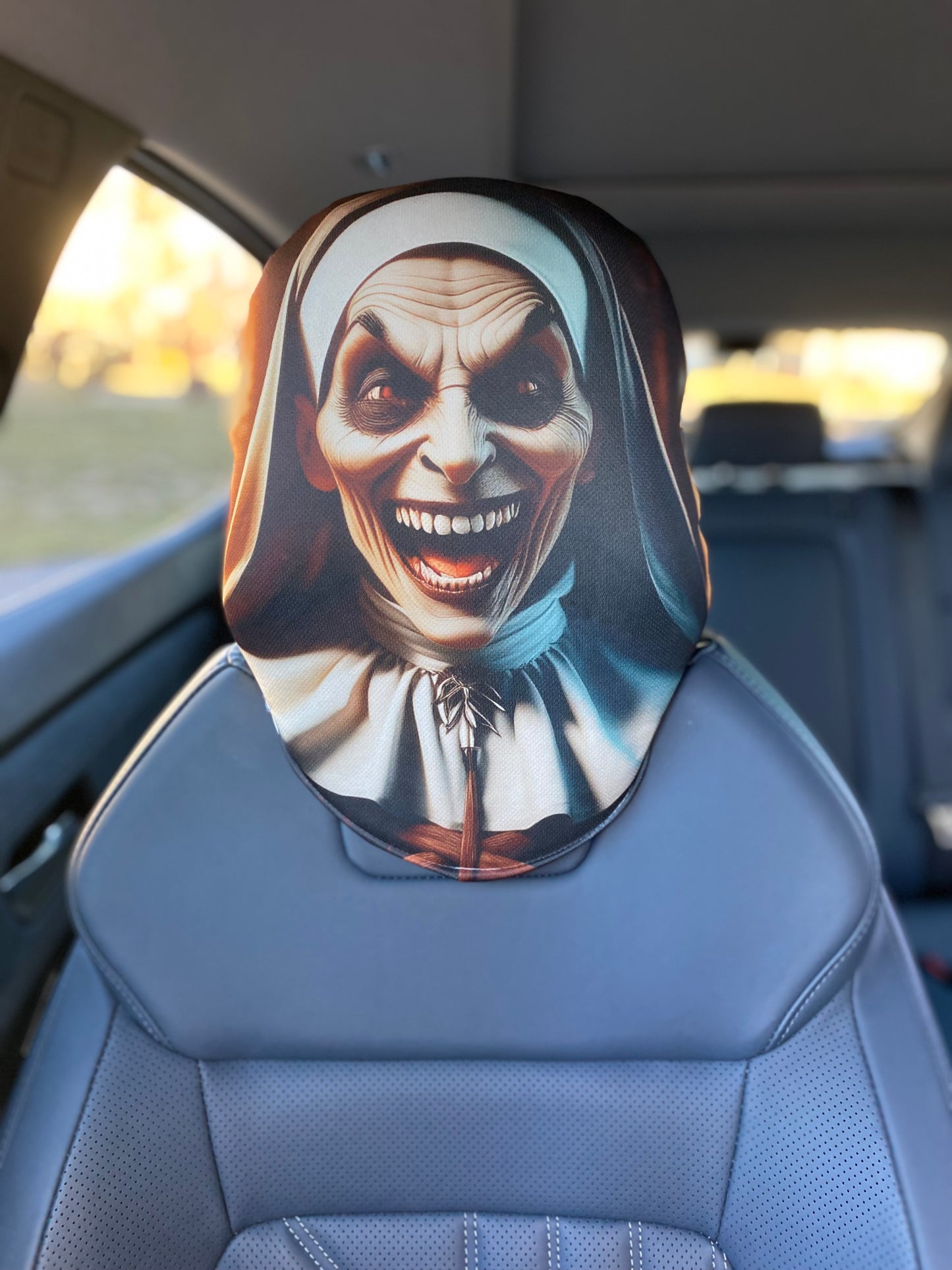Twisted Sister – Scary Nun Car Headrest Cover by HeadzRest