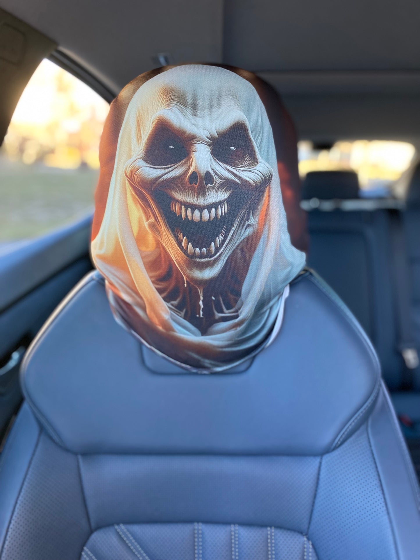 Phantom Grin – Haunted Spirit Car Headrest Cover by HeadzRest