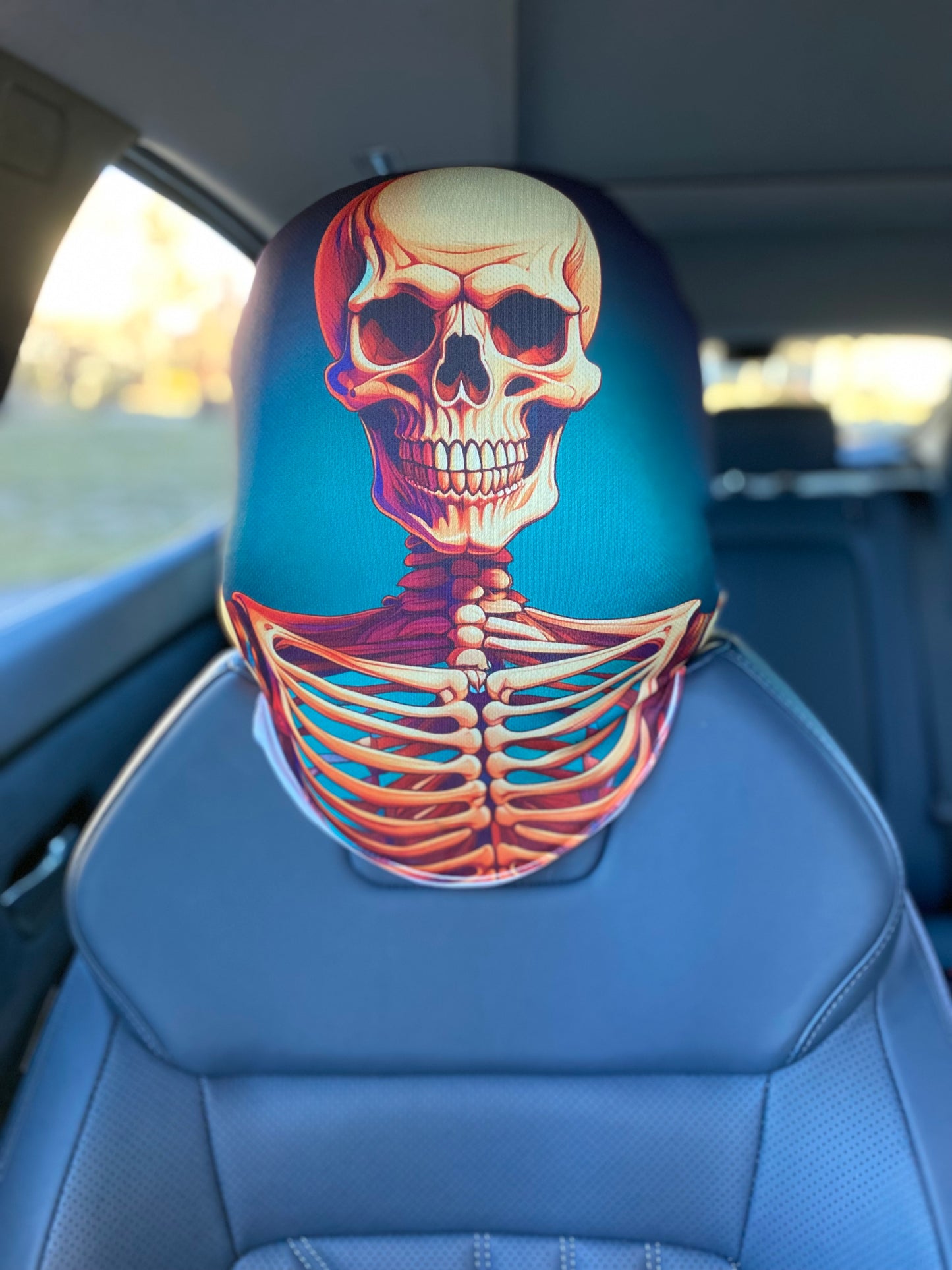 Color Pop Skeleton – Bold Bones Car Headrest Cover by HeadzRest