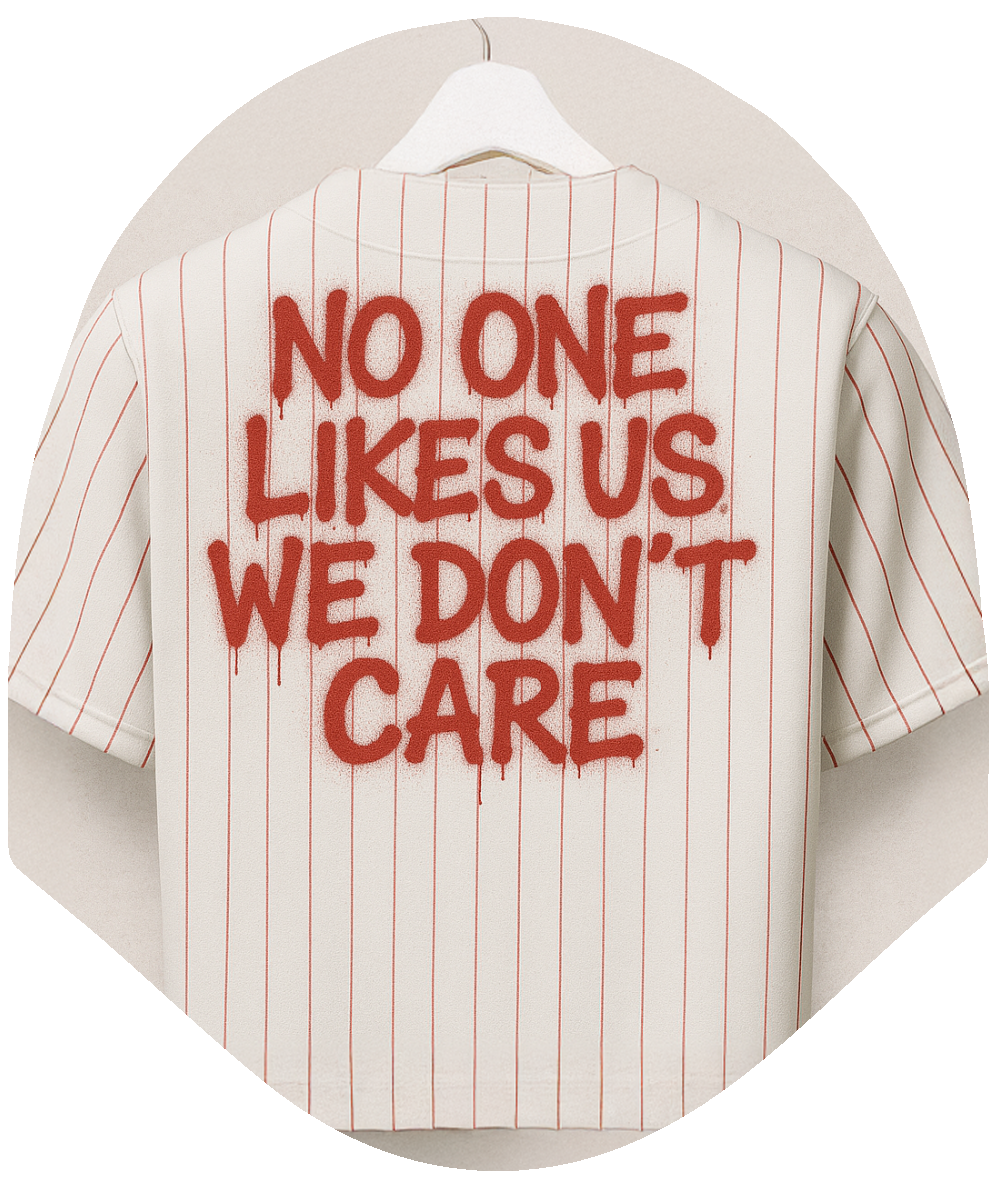 No One Likes Us – We Don’t Care Baseball Jersey by HeadzRest