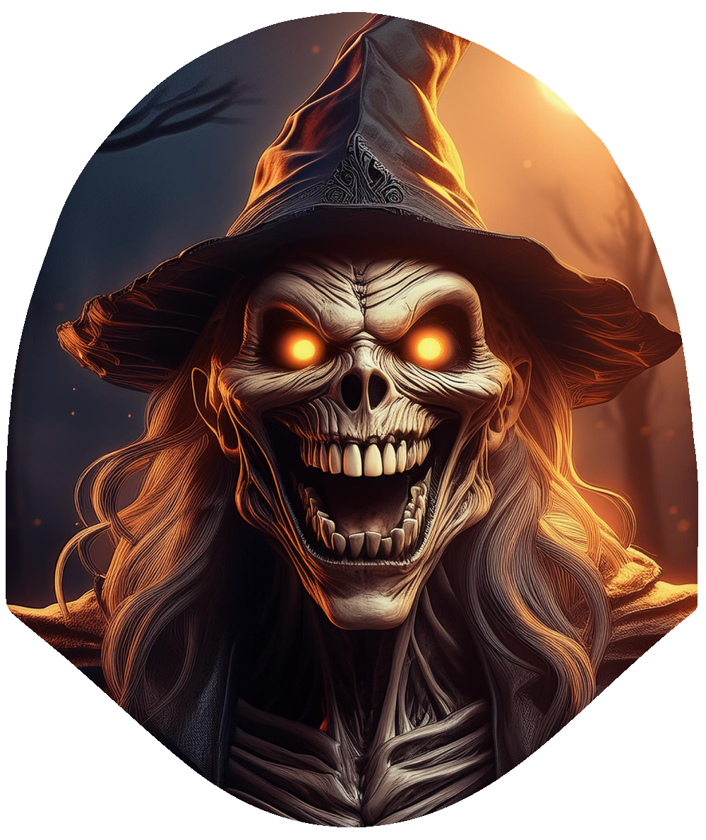 Hexed Horror – Flaming Witch Skull Car Headrest Cover by HeadzRest